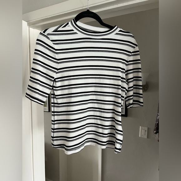 Anthropologie Tops - Maeve Mock Neck Top in Black and White Stripes